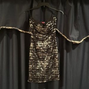 Shimmery ruffled little black dress